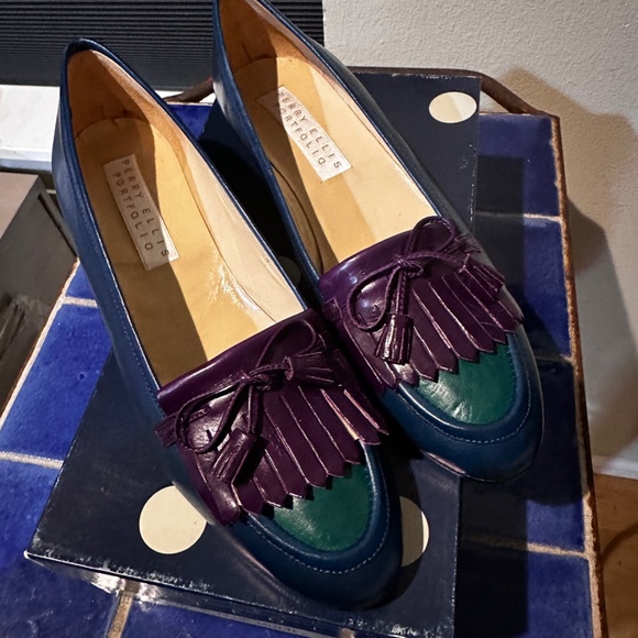 Perry Ellis Portfolio Tassel Loafers in Blue, Purple & Green New in Box - 7.5 B - Picture 6 of 14